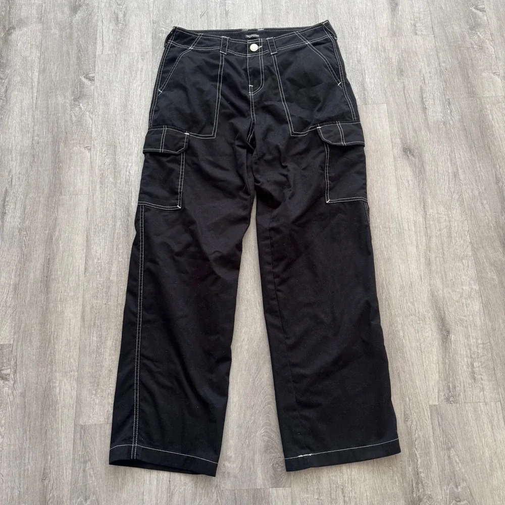 True Religion Military SN Cargo Pants Black Contrast Stitch Wide Leg size 29